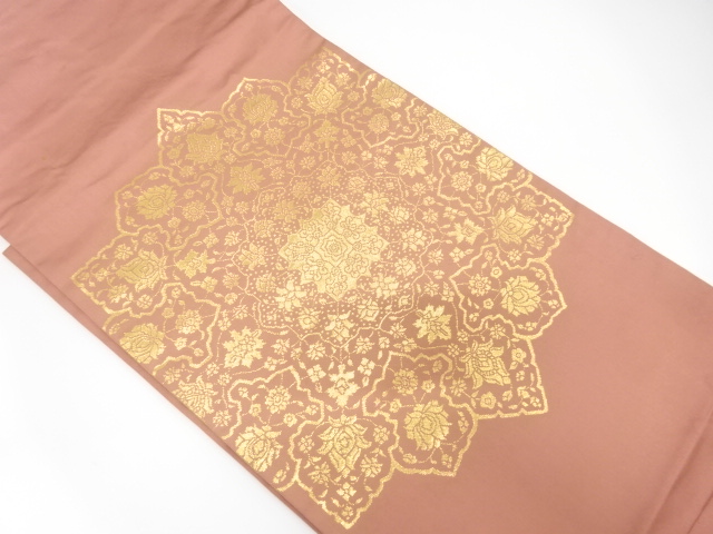 JAPANESE NAGOYA OBI / GOLD FOIL / WOVEN FLOWER CREST / BY WATABUN